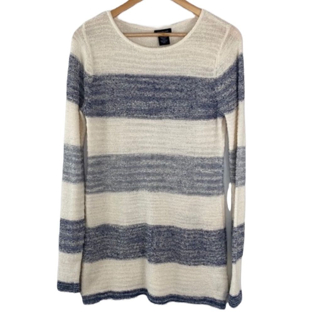 Calvin Klein blue and cream stripe open chiffon back sweater size Small